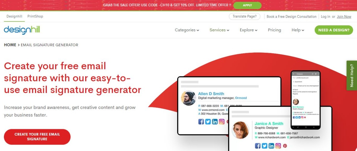 DesignHill - مولد توقيع البريد الإلكتروني