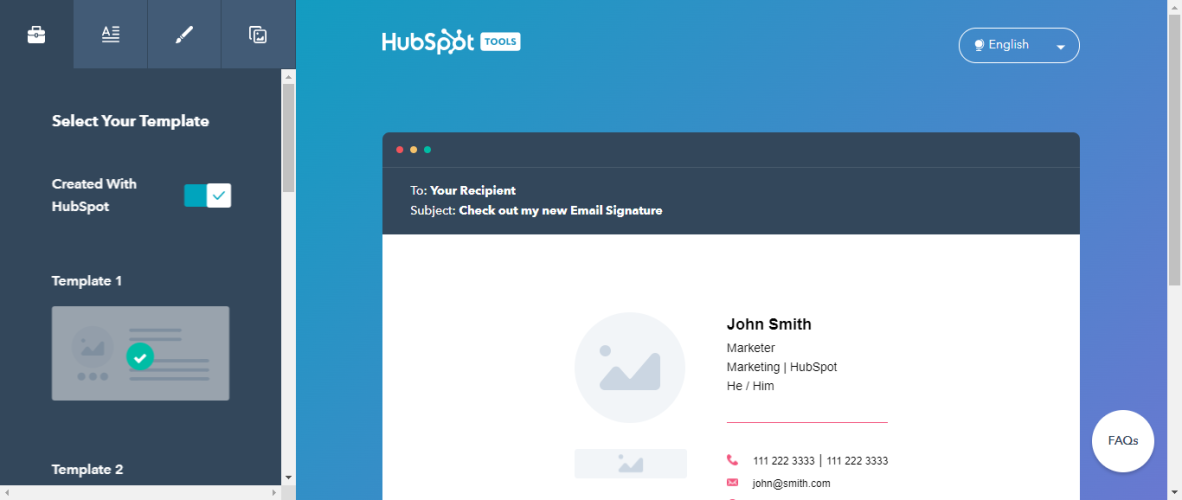 مولد توقيع البريد الإلكتروني من Hubspot