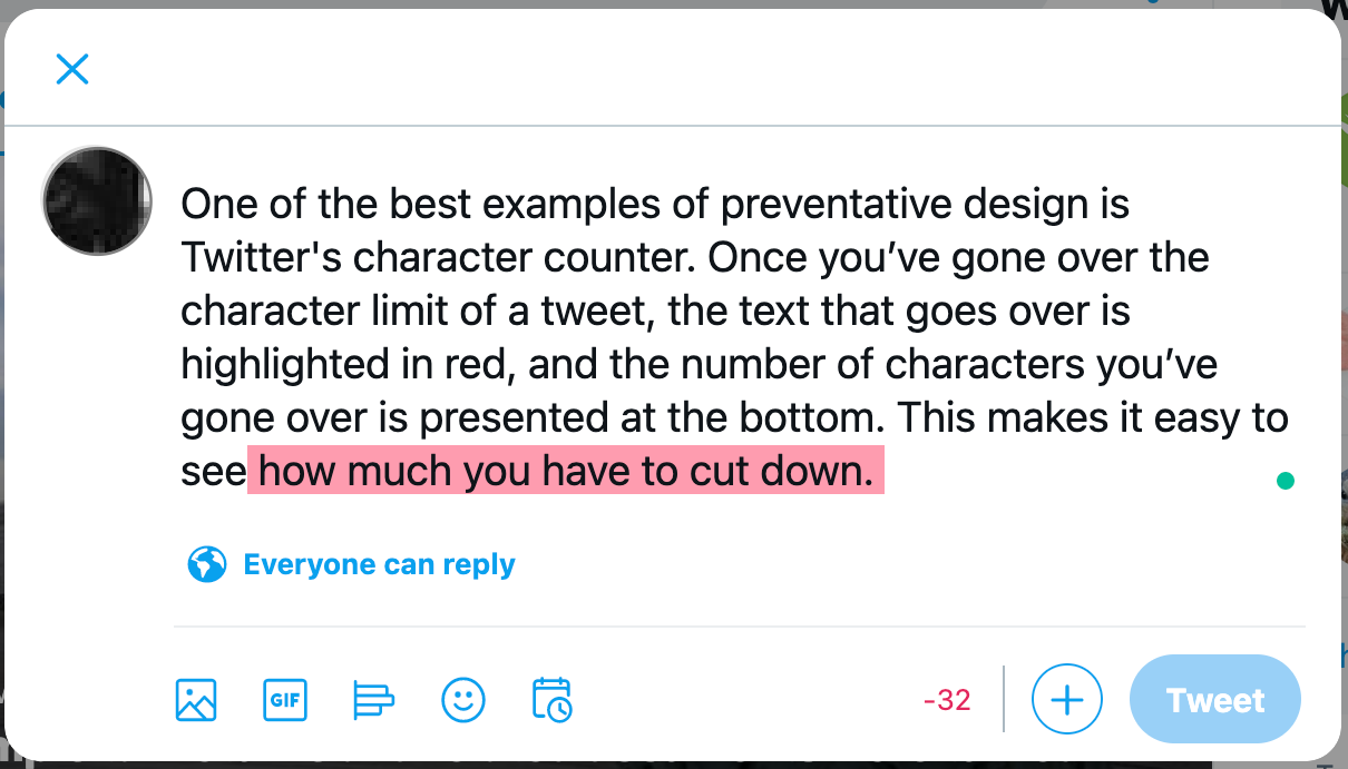 Twitterの予防設計機能の例。