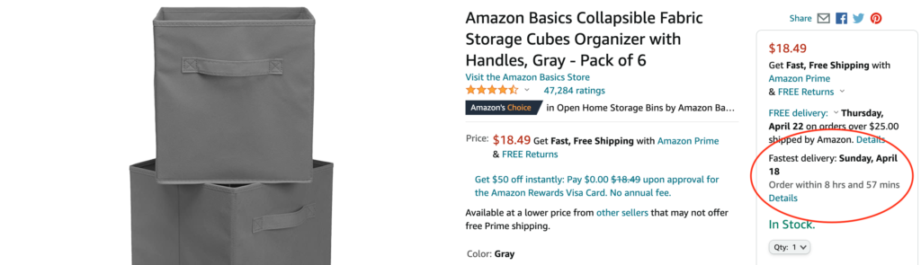 Amazonベーシックの注文締め切り例