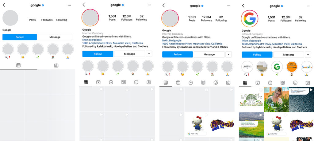 Progressiver Ladebildschirm von Instagram
