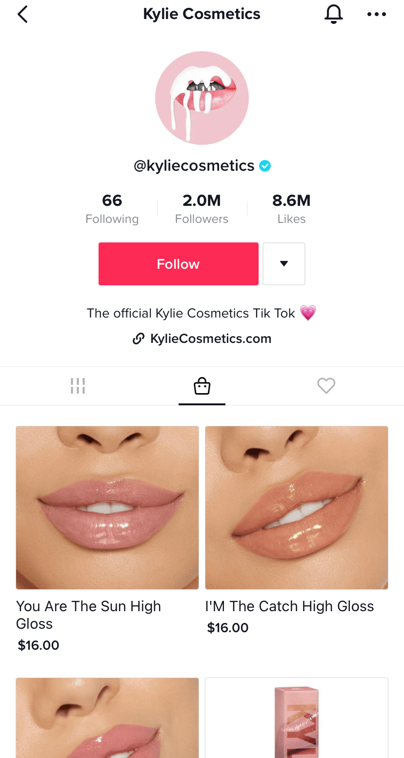 หน้าช้อปปิ้ง TikTok ของ Kylie Jenner