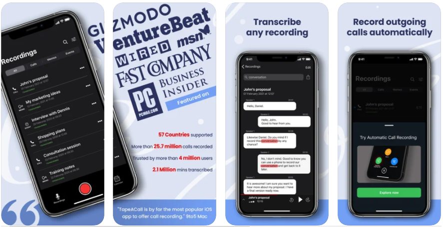 Applications d'enregistrement d'appels TapeACall