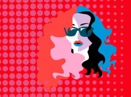 Une représentation pop art d'une femme aux cheveux bleus, aux lèvres multicolores et portant des lunettes de soleil incarne la nécessité pour les marques d'amener le marketing expérientiel sur la route et en ligne, en créant des expériences pour les clients adaptées à l'endroit où ils se trouvent.