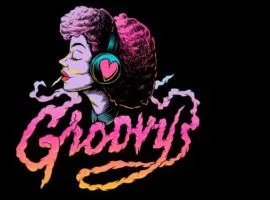 Illustration des UGC-Marketings mit einer schwarzen Frau mit Kopfhörern und dem Wort groovy