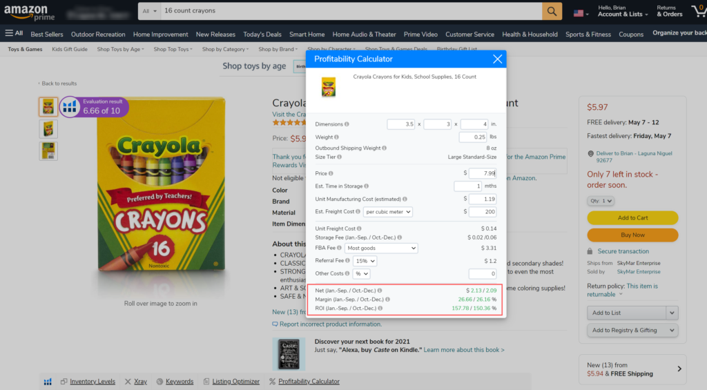 caixas de calculadora de rentabilidade de giz de cera