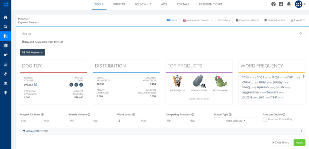 ímã de hélio 10 - ferramenta de pesquisa de palavras-chave da Amazon