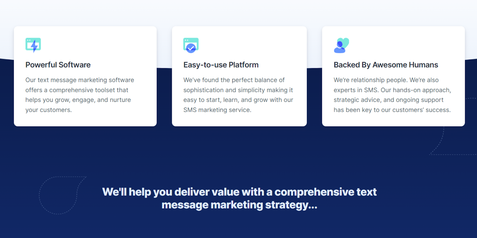 صفحة موقع SlickText مع نص يصف فوائد النظام الأساسي.