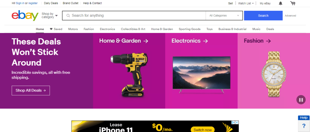 Page d'accueil d'eBay Ebay Homepage