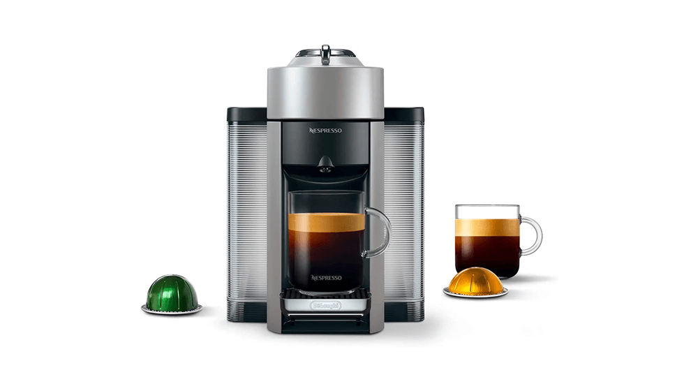 Кофемашина Nespresso Vertuo и эспрессо-машина от De'Longhi, серебристая