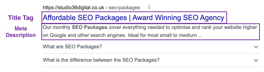 Titel-Tag und Meta-Beschreibung in den Suchergebnissen