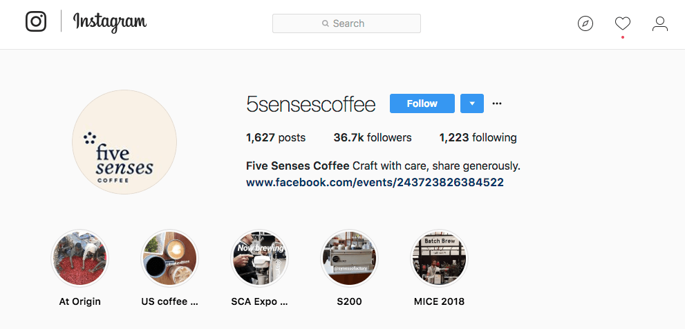 5 Senses Coffee Instagram Bio for Business 예