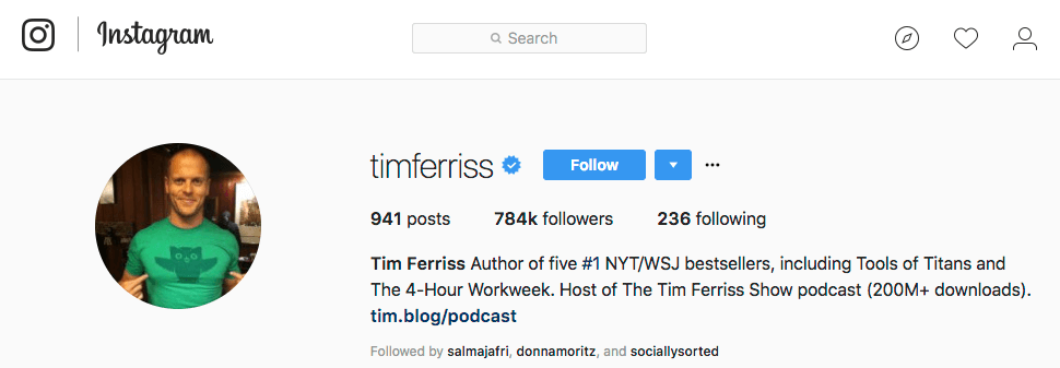 Tim Ferriss Instagram Bio for Business 사례