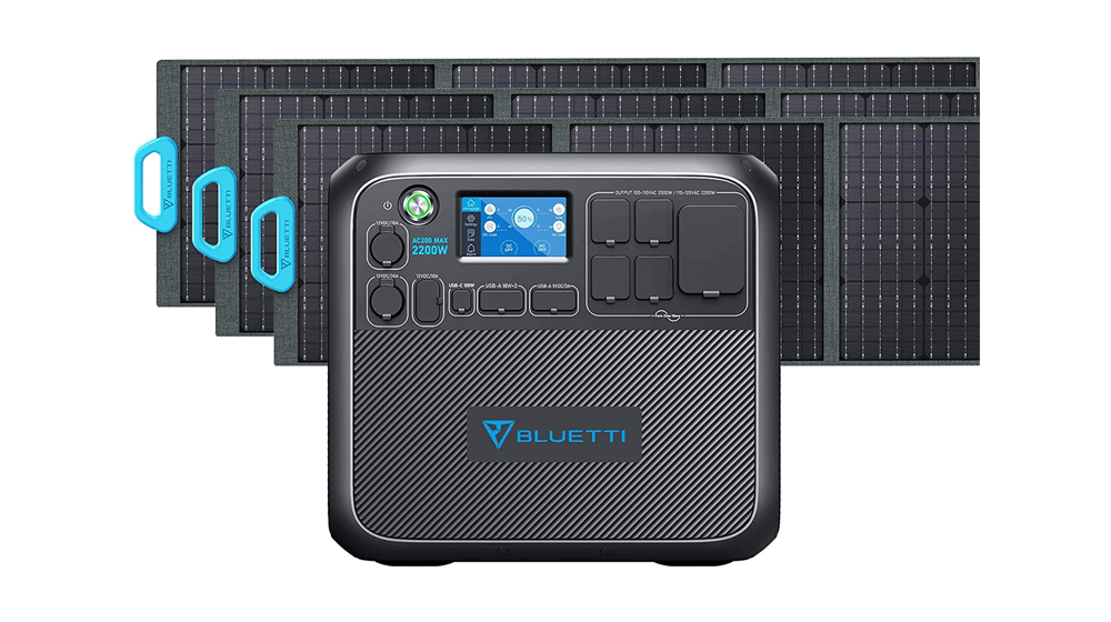 BLUETTI 太阳能发电机 AC200MAX 包括 3 PV200 太阳能电池板
