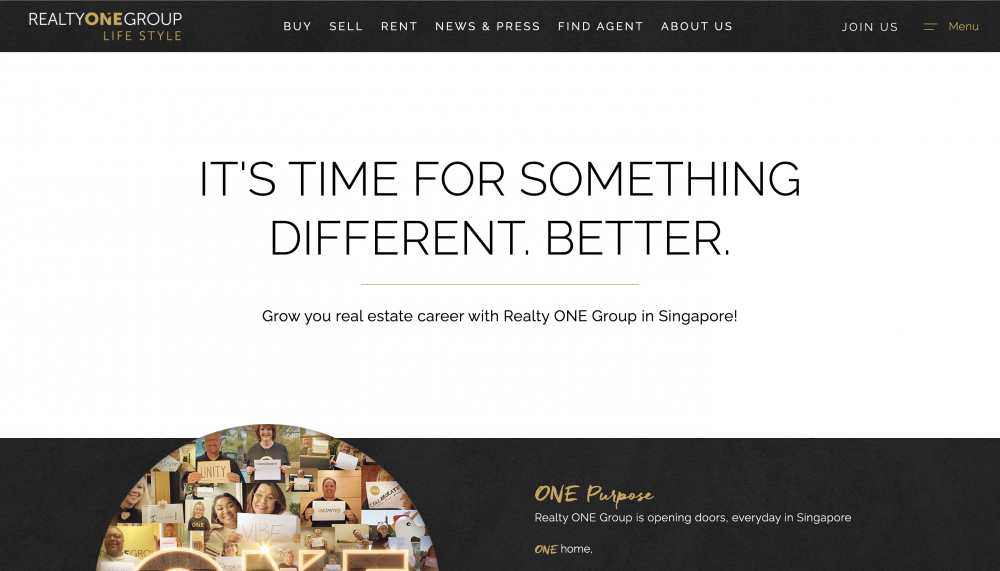 Realty One Group Lifestyle Real Estateのウェブサイトのランディングページ