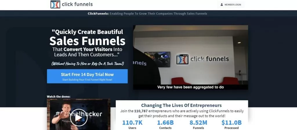 Clickfunnels-Hauptseite Clickfunnels mainpage
