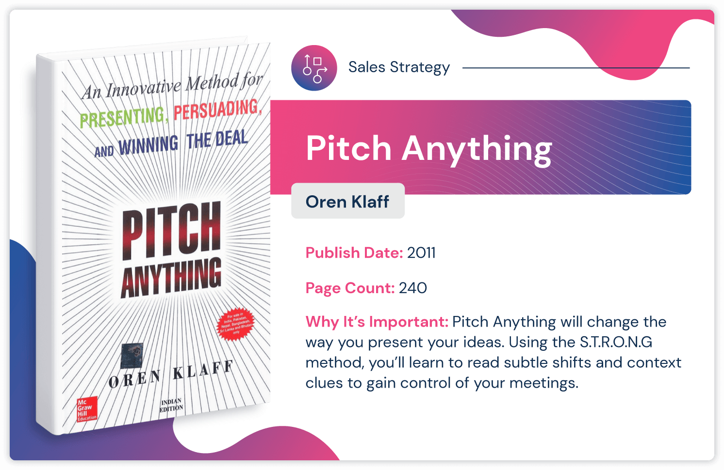 Oren Klaff 於 2011 年出版的銷售策略書籍“Pitch Anything”，長達 240 頁。