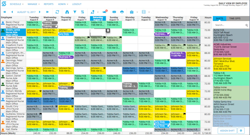 Interface de usuário do Snap Schedule 365 Work Schedule Maker