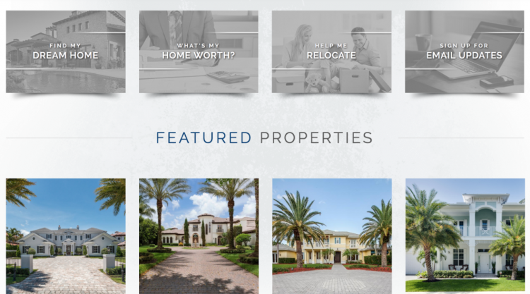 Menu de liste des propriétés en vedette des sites Web d'agents immobiliers