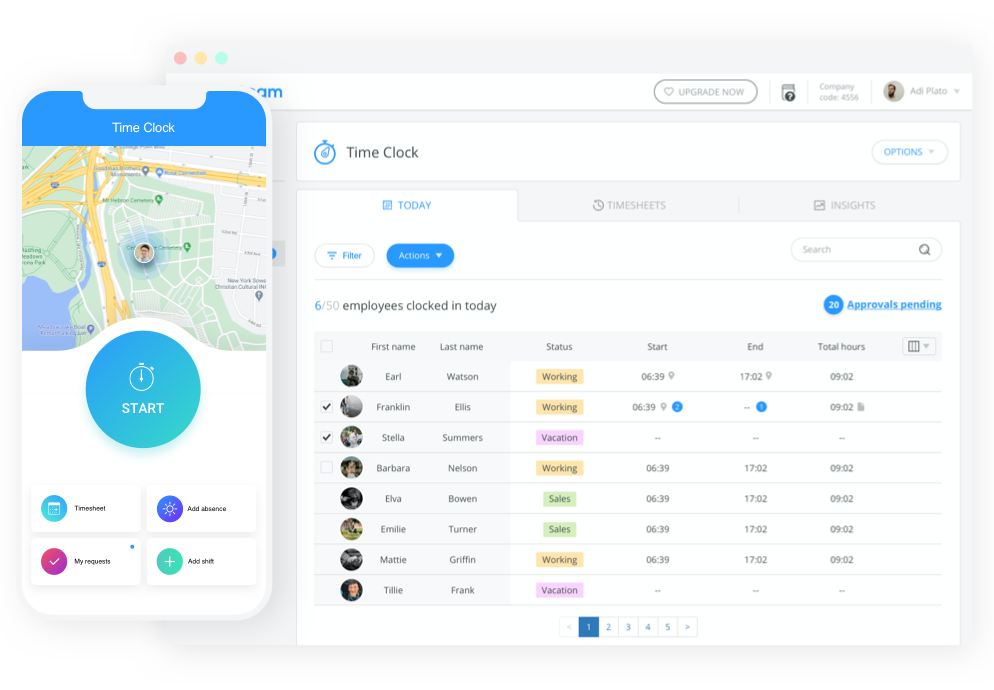 Connecteam 在线时间跟踪器用户界面