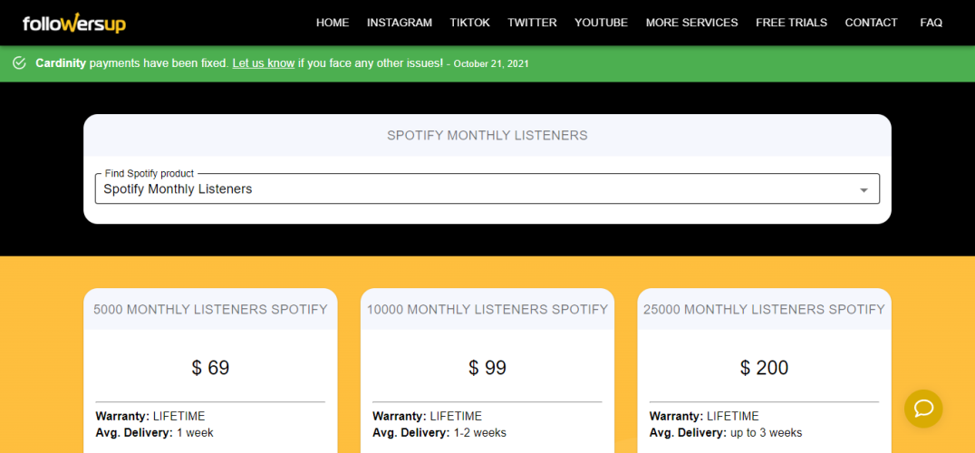 FollowersUp — Kup miesięcznych słuchaczy Spotify