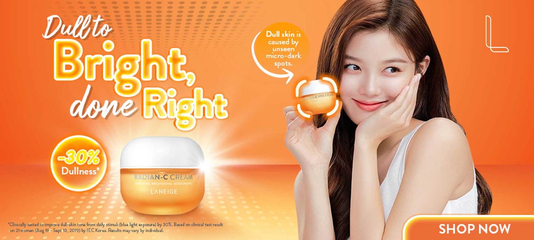Publicité LANEIGE pour promouvoir une peau lumineuse