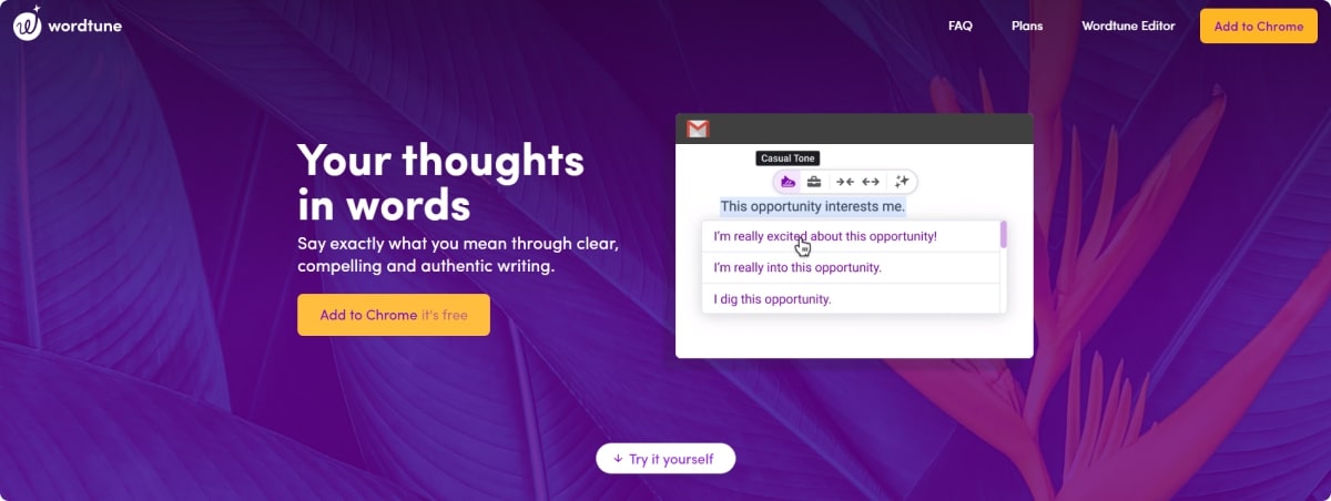 wordtune- منظمة العفو الدولية- إعادة كتابة- أداة- الصفحة المقصودة