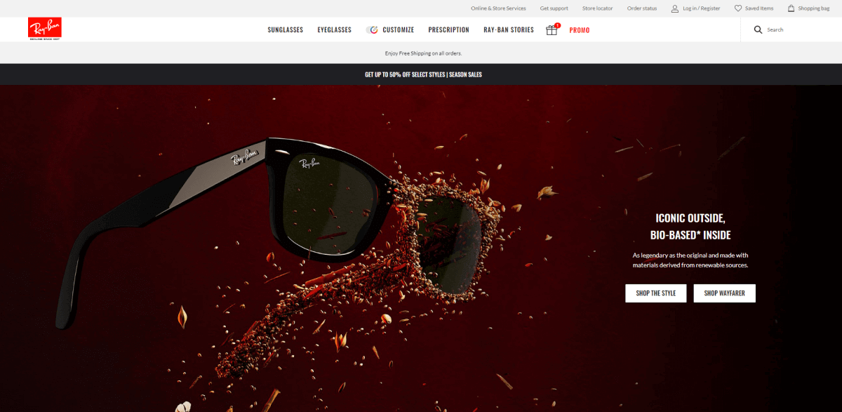 page de destination du site web ray-ban