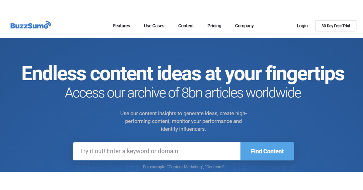 página inicial do buzzsumo