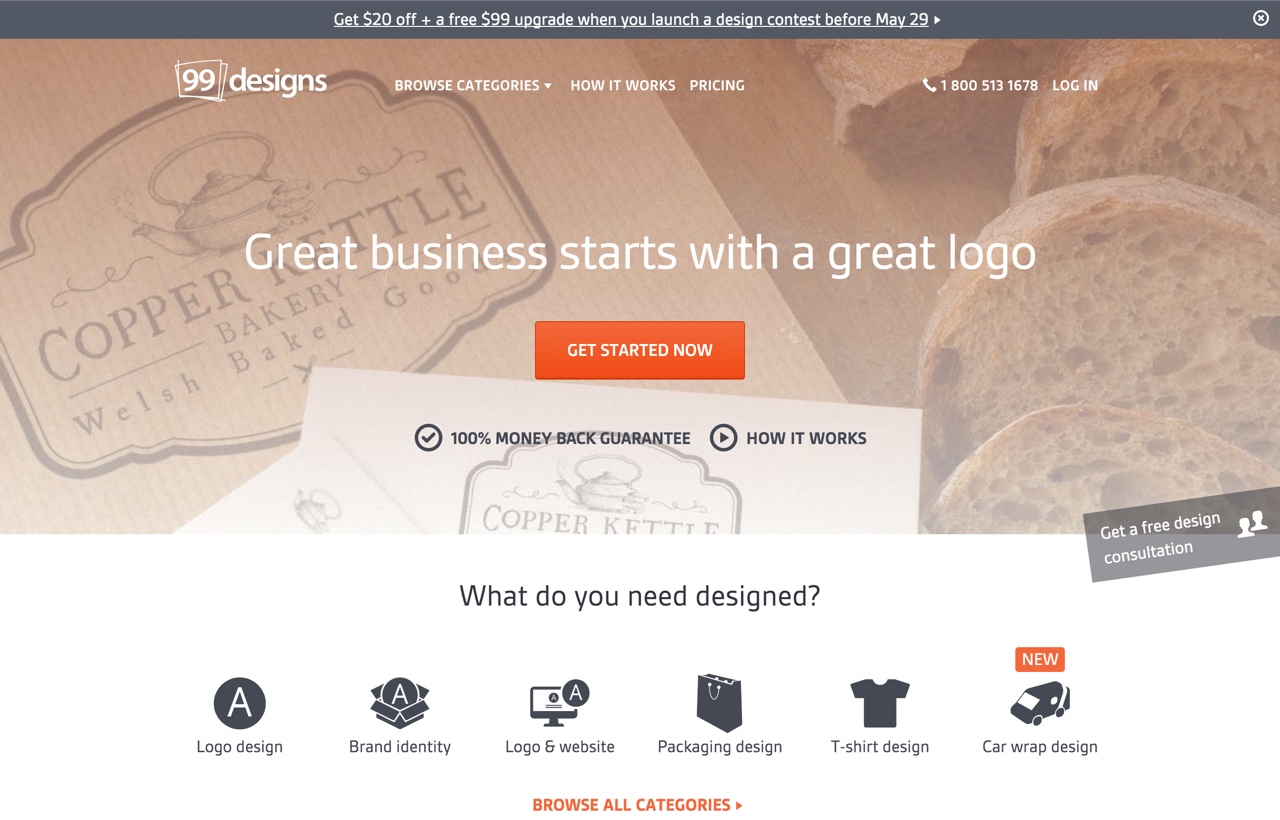 Zrzut ekranu strony internetowej 99designs