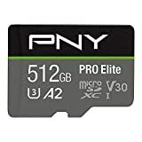 PNY 512GB PRO Elite Class 10 U3 V30 microSDXC 闪存卡 - 100MB/s, Class 10, U3, V30, A2, 4K UHD, Full HD, UHS-I, micro SD