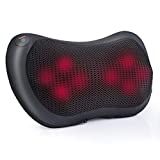 Wellhome 按摩枕，指压按摩器深度揉捏，带 8 个加热滚轮，用于后颈肩和全身疼痛恢复，办公室和汽车压力放松，黑色