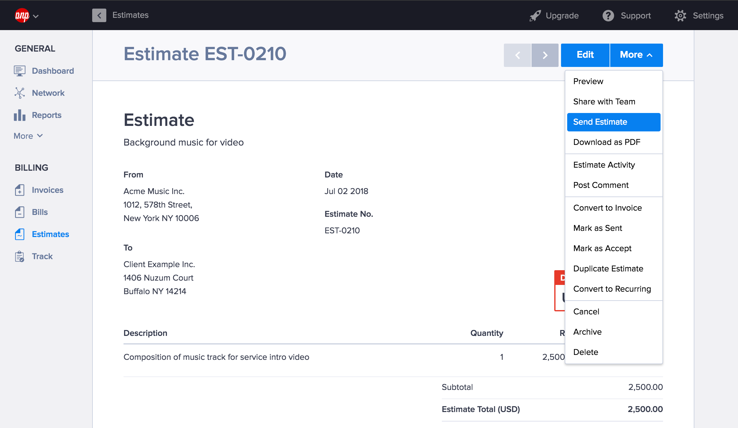 Stimare le opzioni in Hiveage simili ai modelli di fattura dettagliati