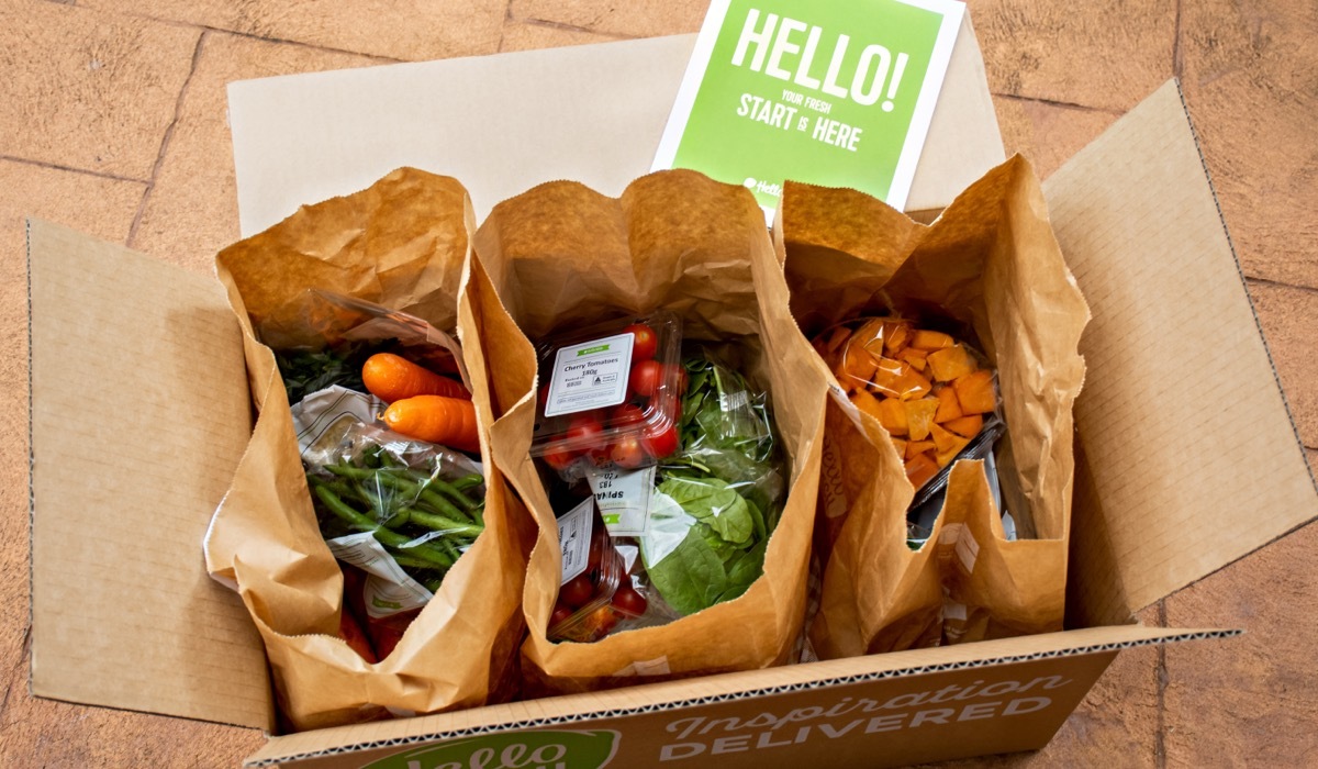 Una scatola di abbonamento Hello Fresh pasto