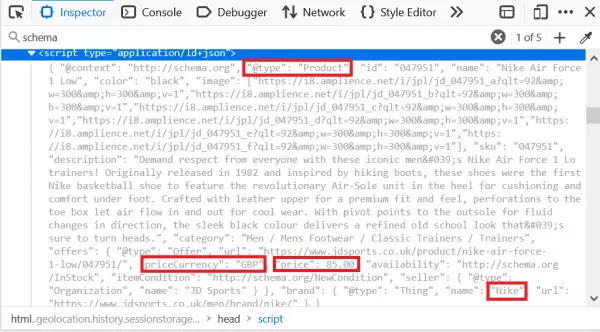 Ejemplo de código de datos estructurados