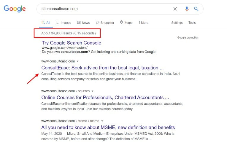 páginas de índice do google