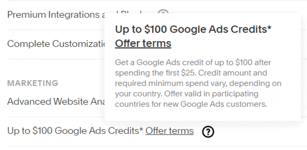 Squarespace marketing credit