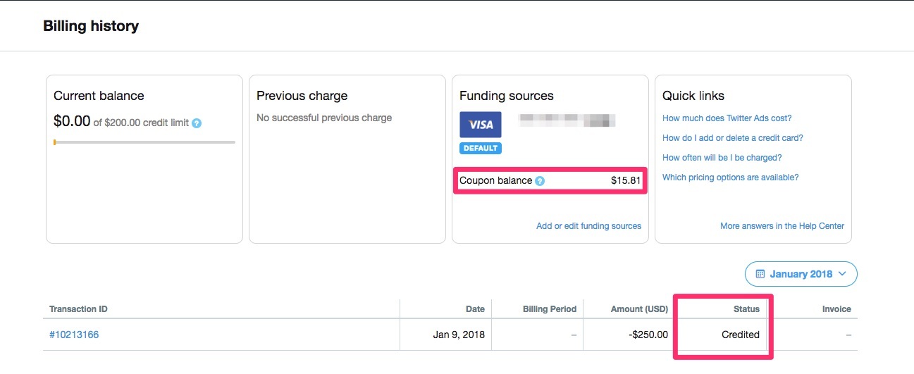 Twitter Coupon Balance Credit