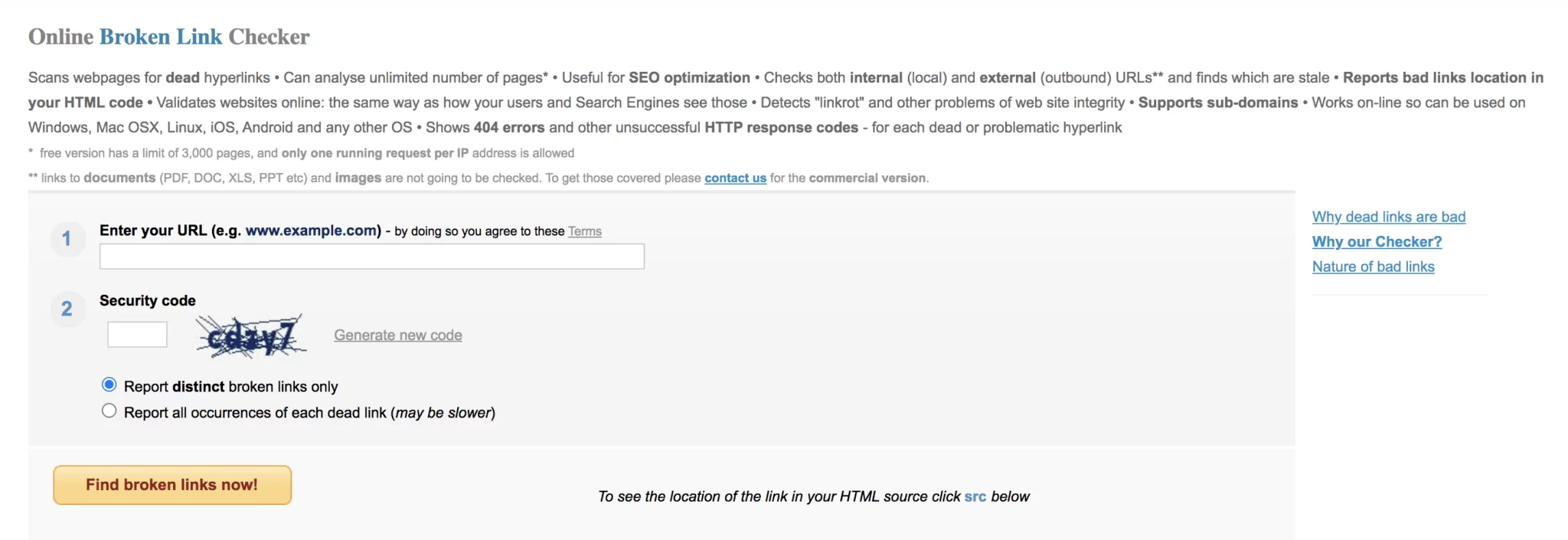 Online broken link checker