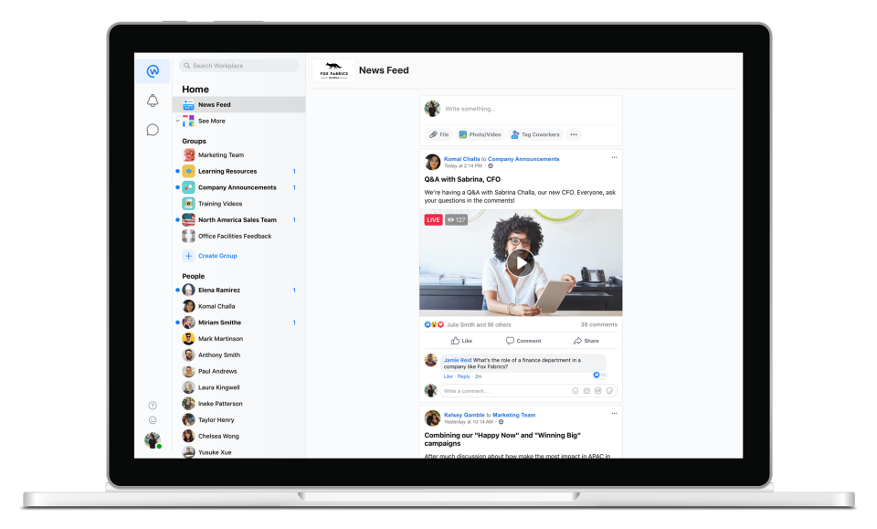 Workplace From Facebook ユーザー インターフェイス