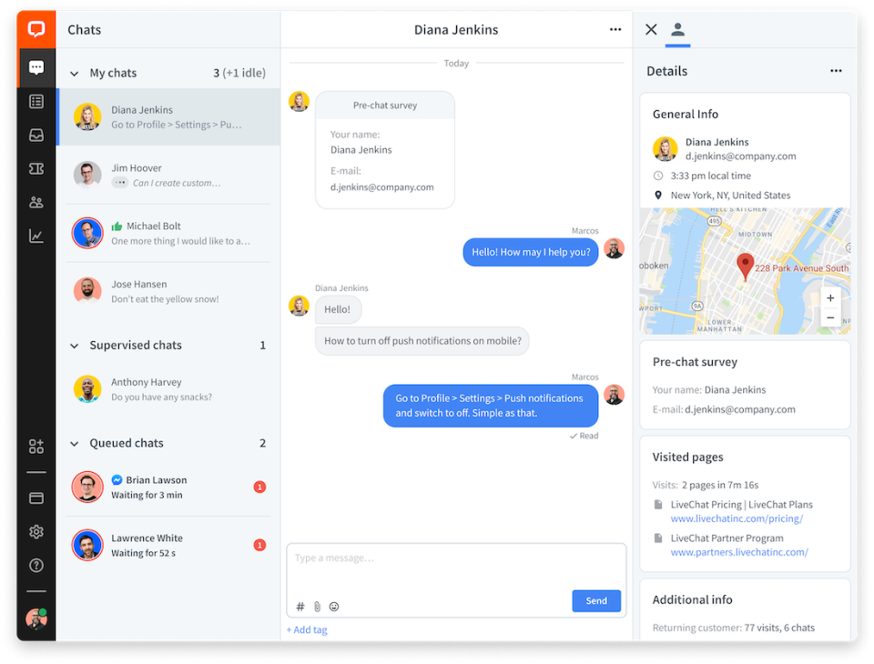 ライブチャットのユーザー インターフェイス