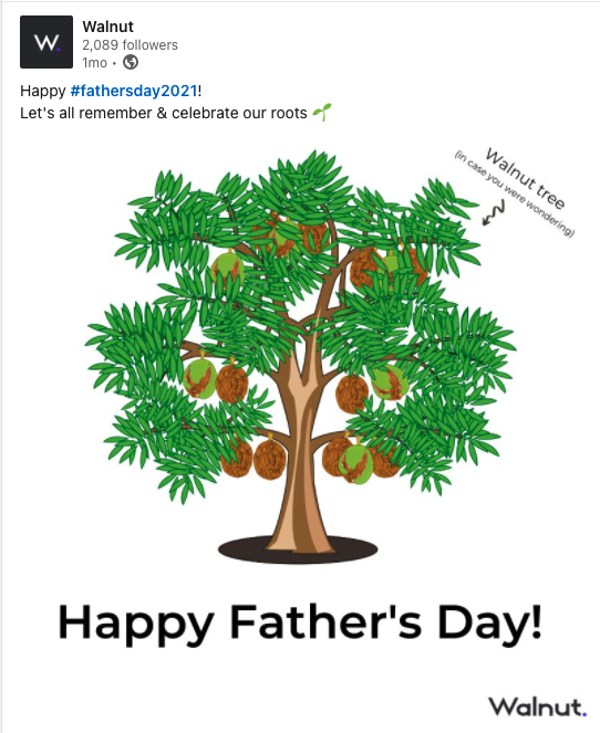 木のイラスト。ウォルナットからの幸せな父の日.