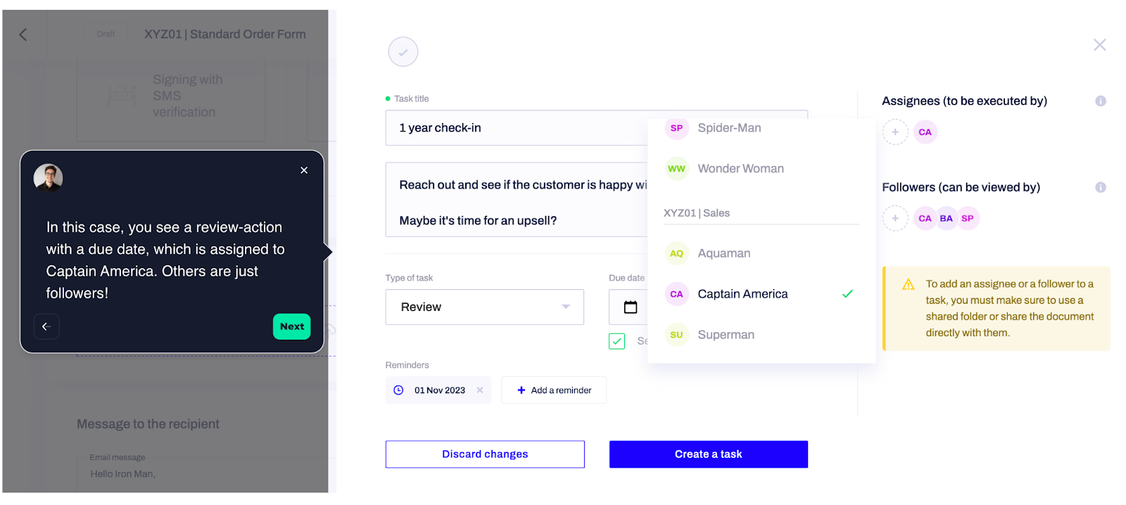 tour de producto de ejemplo de superhéroes de contractbook