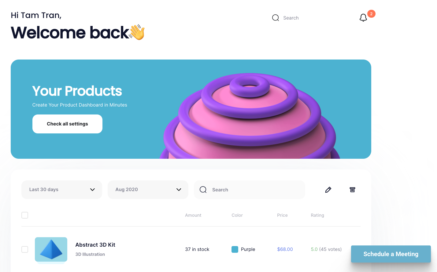 botón CTA flotante en el ejemplo de demostración del producto