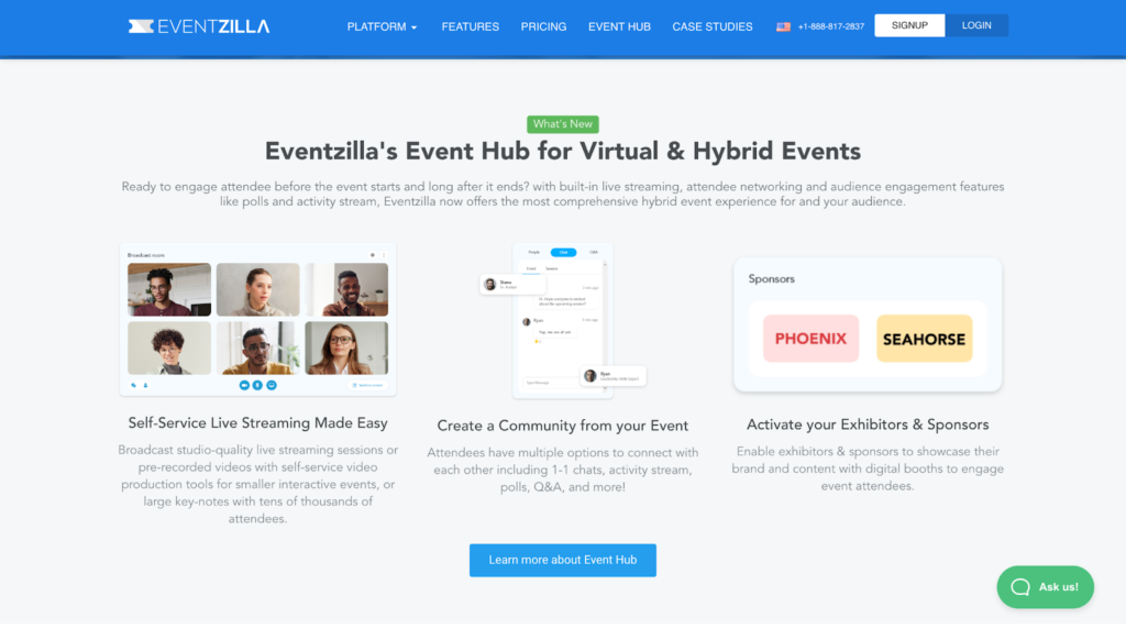 home page del software di gestione eventi eventzilla
