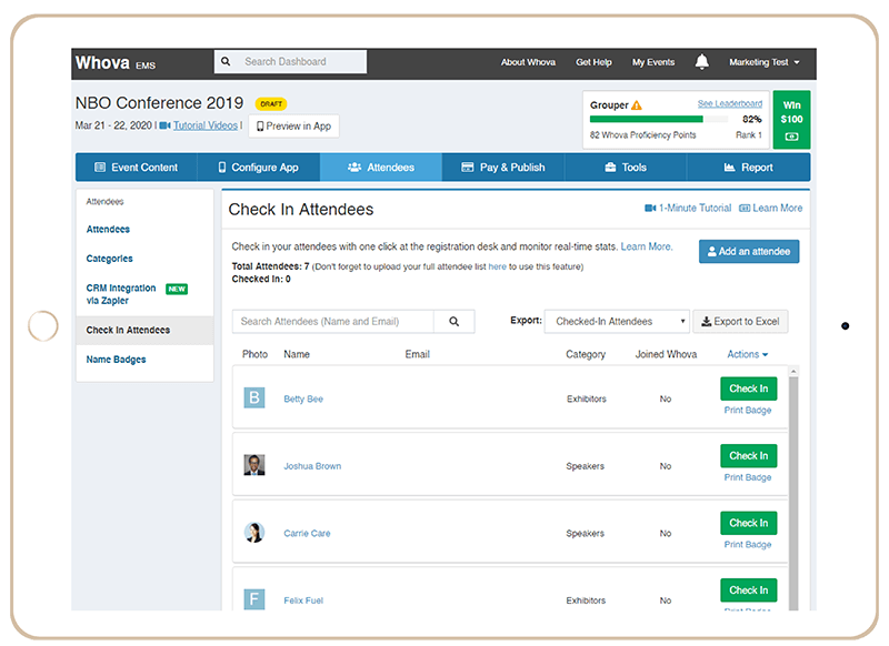 Applicazione Whova per la gestione degli eventi