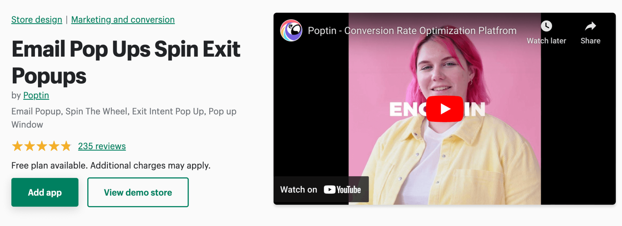 страница приложения poptin