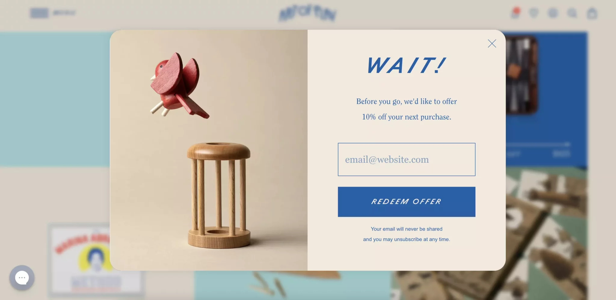 всплывающее окно, созданное с помощью конструктора всплывающих окон wisepops