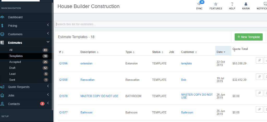 건설용 Buildxact 소프트웨어