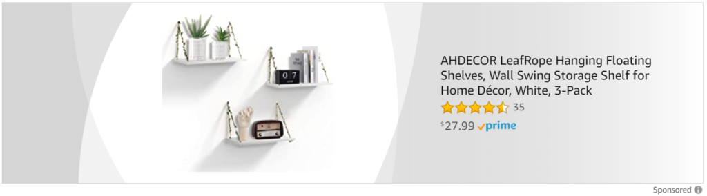 capture d'écran des publicités sponsorisées par amazon